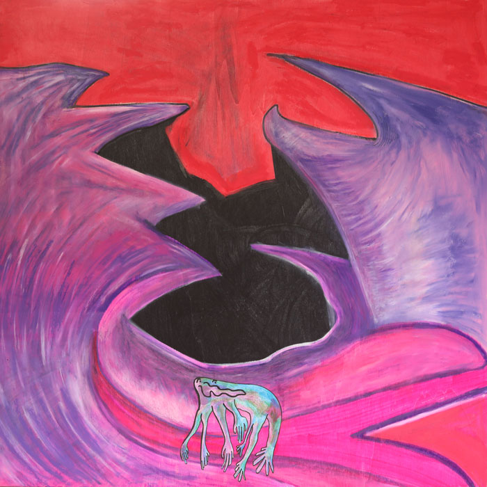 FABIAN GRABER: Kontemplatives Kriechen nach erfolgreichem Untergang, Oil pastels, crayon, marker, paper on wood, 80x80cm, 2024