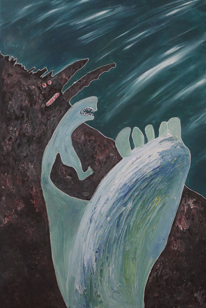 FABIAN GRABER: Traumatisierter Traum trampelt trotzig (torpid), Oil on canvas, 80 x 120cm, 2024